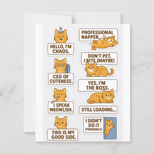 "Funny & Cute Cat Stickers – Scrapbook & Craft Use (Voorkant)