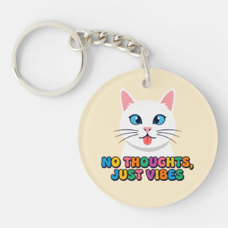 Funny Cute Cat T-Shirt - No Thoughts Just Vibes Gr Sleutelhanger
