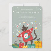 Funny Cute Cat Ugly Christmas Sweater Party Feestdagenkaart (Voorkant)