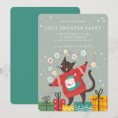 Funny Cute Cat Ugly Christmas Sweater Party Feestdagenkaart (Voorkant / Achterkant)