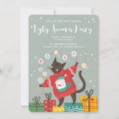 Funny Cute Cat Ugly KerstSweater Party Feestdagenkaart (Voorkant)