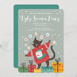 Funny Cute Cat Ugly KerstSweater Party Feestdagenkaart