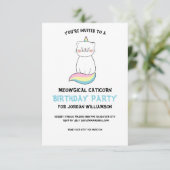 Funny Cute Cat Unicorn Birthday Party Invitation Kaart (Staand voorkant)