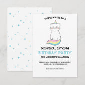 Funny Cute Cat Unicorn Birthday Party Invitation Kaart (Voorkant / Achterkant)