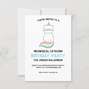 Funny Cute Cat Unicorn Birthday Party Invitation Kaart