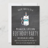 Funny Cute Cat Unicorn Birthday Party Invitation Kaart (Voorkant)