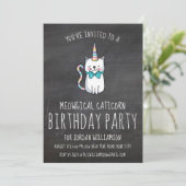Funny Cute Cat Unicorn Birthday Party Invitation Kaart (Staand voorkant)
