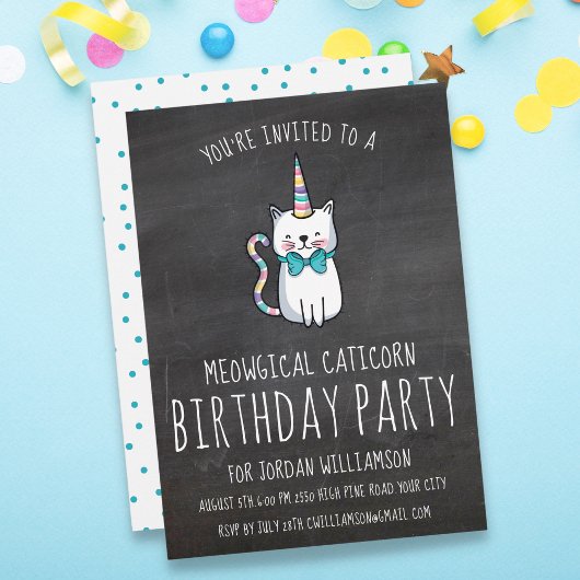 Funny Cute Cat Unicorn Birthday Party Invitation Kaart