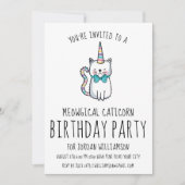 Funny Cute Cat Unicorn Birthday Party Invitation Kaart (Voorkant)
