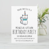 Funny Cute Cat Unicorn Birthday Party Invitation Kaart (Staand voorkant)