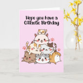 Funny Cute Cats Birthday Wenskaart Kaart (Gele Bloem)