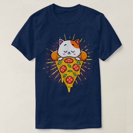 Funny Cute Cats Eats Pizza Kawaii Anime Japans70 T-shirt (Design voorkant)