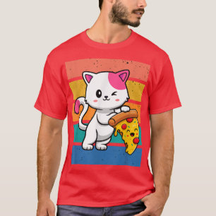 Funny Cute Cats Eats Pizza Kawaii Anime Japans 7 T-shirt