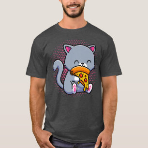 Funny Cute Cats eet pizza Kawaii Anime Japans T-shirt