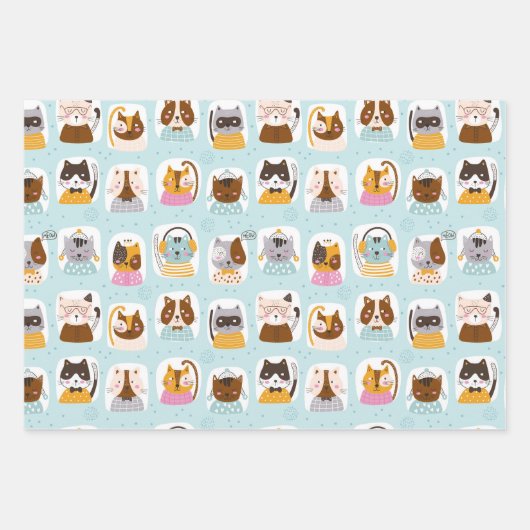 Funny Cute Cats Wrapping Paper Set of 3 (Voorkant 3)