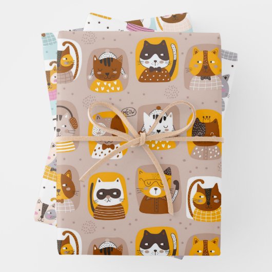 Funny Cute Cats Wrapping Paper Set of 3 (In situ)