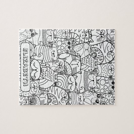 Funny Cute Cats Zen Doodle Coling Custom Name Ji Legpuzzel (Horizontaal)