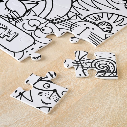 Funny Cute Cats Zen Doodle Coling Custom Name Ji Legpuzzel (Zijkant)