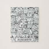 Funny Cute Cats Zen Doodle Coling Custom Name Ji Legpuzzel (Verticaal)