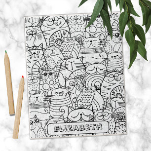 Funny Cute Cats Zen Doodle Coling Custom Name Ji Legpuzzel