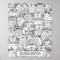 Funny Cute Cats Zen Doodle Coling Custom Name