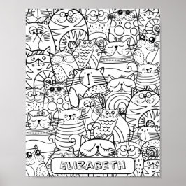 Funny Cute Cats Zen Doodle Coling Custom Name Poster