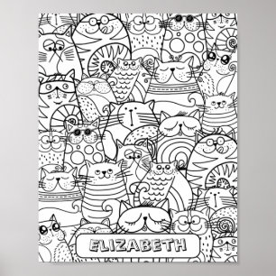 Funny Cute Cats Zen Doodle Coling Custom Name Poster