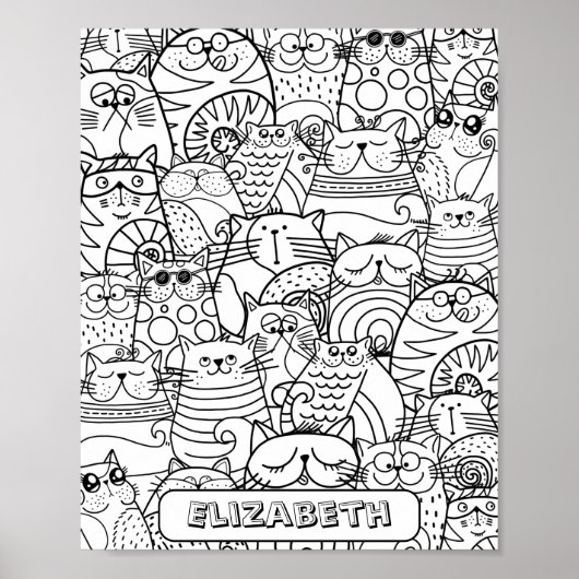 Funny Cute Cats Zen Doodle Coling Custom Name Poster (Voorkant)