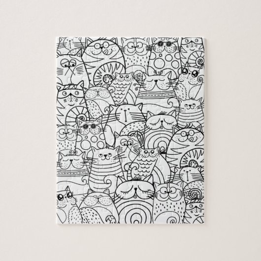 Funny Cute Cats Zen Doodle Relaxing Adult Coloring Legpuzzel (Verticaal)