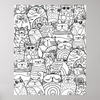Funny Cute Cats Zen Doodle Relaxing Adult Coloring