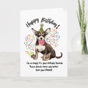 Funny Cute Chihuahua Dog Birthday Card Donuts