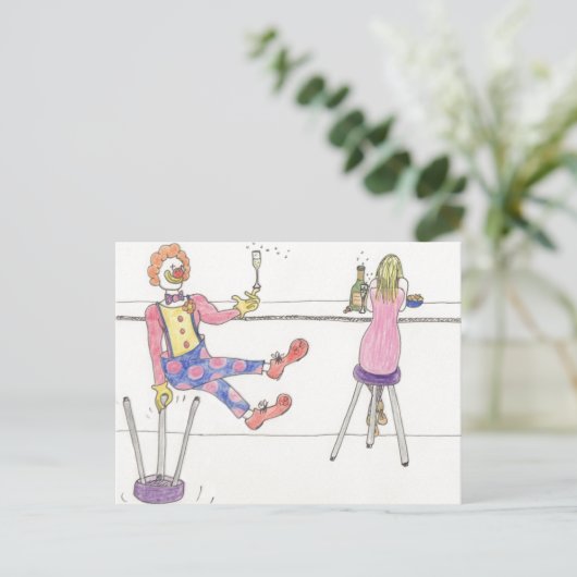 Funny Cute Clown Love Cartoon Humor Art Briefkaart (Staand voorkant)