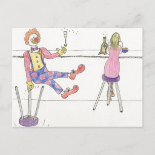 Funny Cute Clown Love Cartoon Humor Art Briefkaart
