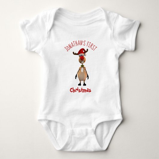 Funny Cute Clumsy Reindeer Eerste Kerstmis Romper (Voorkant)