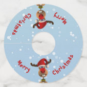 Funny Cute Clumsy Reindekerst Santa Hat Wijnglaslabel (Voorkant)