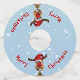 Funny Cute Clumsy Reindekerst Santa Hat Wijnglaslabel
