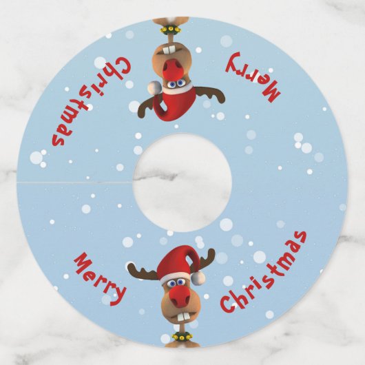 Funny Cute Clumsy Reindekerst Santa Hat Wijnglaslabel (Voorkant)