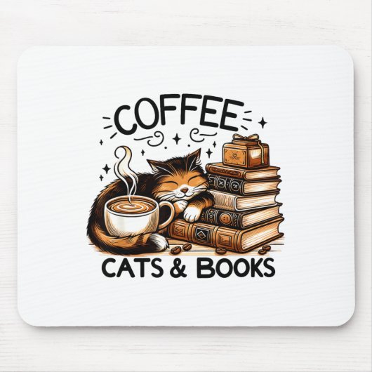 Funny Cute Coffee Cats Books Lover Women Men Kids  Muismat (Voorkant)