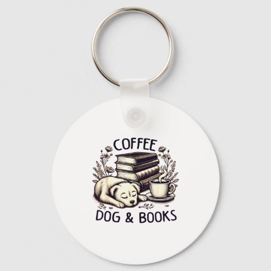 Funny Cute Coffee Dog Books Lover Women Men Kids  Sleutelhanger (Voorkant)