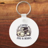 Funny Cute Coffee Dog Books Lover Women Men Kids  Sleutelhanger (Voorkant)