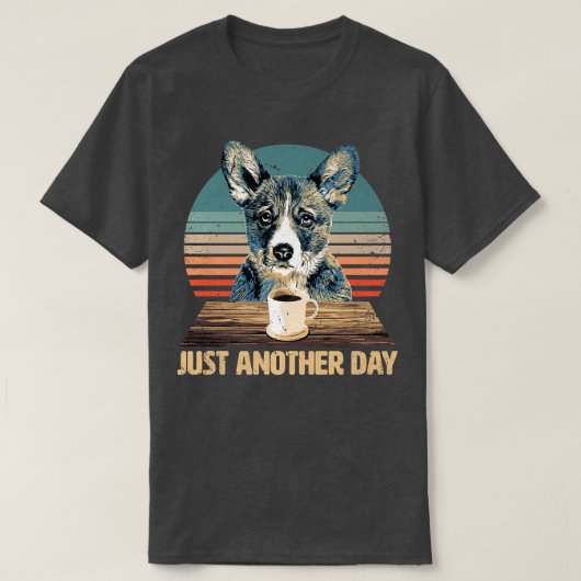 Funny & Cute Corgi Puppy Drinken Coffee-957 T-shirt (Design voorkant)