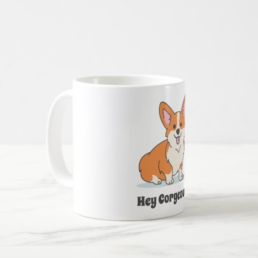Funny Cute Corgi Puppy - Hé Cornap Koffiemok (Voorkant links)