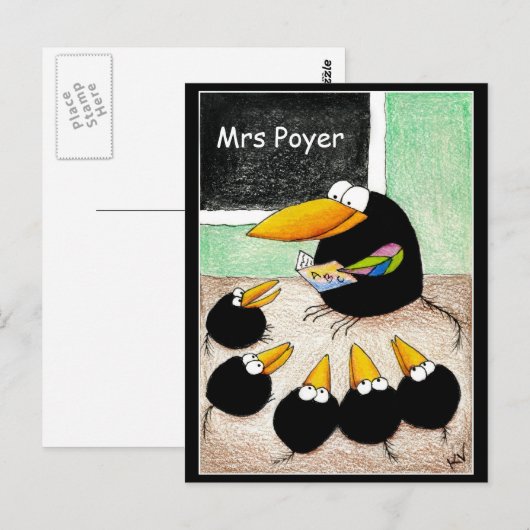 Funny Cute Crow Teacher Studenten Classpostcard Briefkaart (Voorkant / Achterkant)