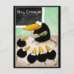 Funny Cute Crow Teacher Studenten Klasse briefkaar Briefkaart