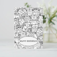 Funny Cute Crowd of Cats Zen Doodle Coloring Kaart