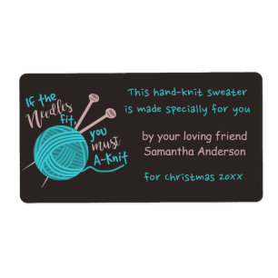 Funny Cute Custom Knitles Needles Yarn Joke Gift Etiket