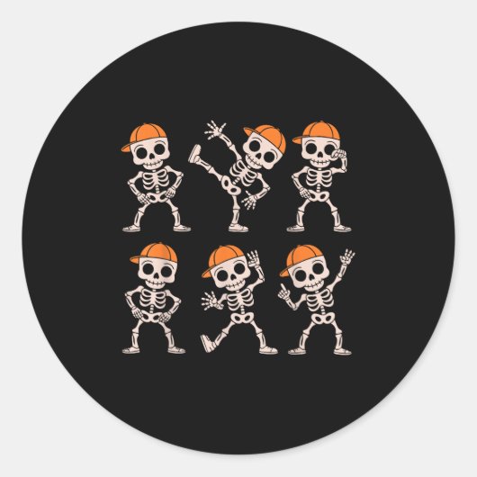 Funny Cute Dancing Skeleton Halloween Boys Kids To Ronde Sticker (Voorkant)