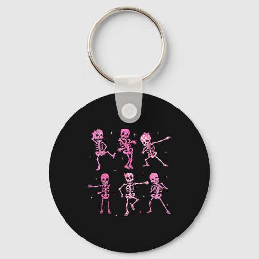 Funny Cute Dancing Skeleton Halloween Costume Shir Sleutelhanger (Voorkant)