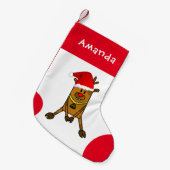 Funny Cute Deer met Santa Hat Drawing Kinder Kleine Kerstsok (Voorkant (Hangend))