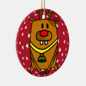 Funny Cute Deer Red Nose Stars Kerstmis Keramisch Ornament (Rechts)
